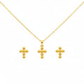 18k Gold Bubble Cross Jewelry Set
