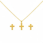 18k Gold Bubble Cross Jewelry Set