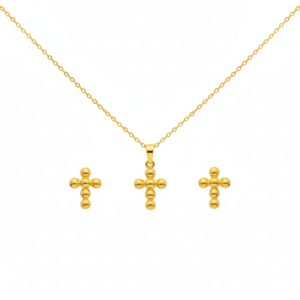 18k Gold Bubble Cross Jewelry Set - Best Seller - Embellish Gold
