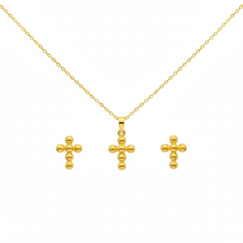 18k Gold Bubble Cross Jewelry Set - Black Friday Sale - Embellish Gold