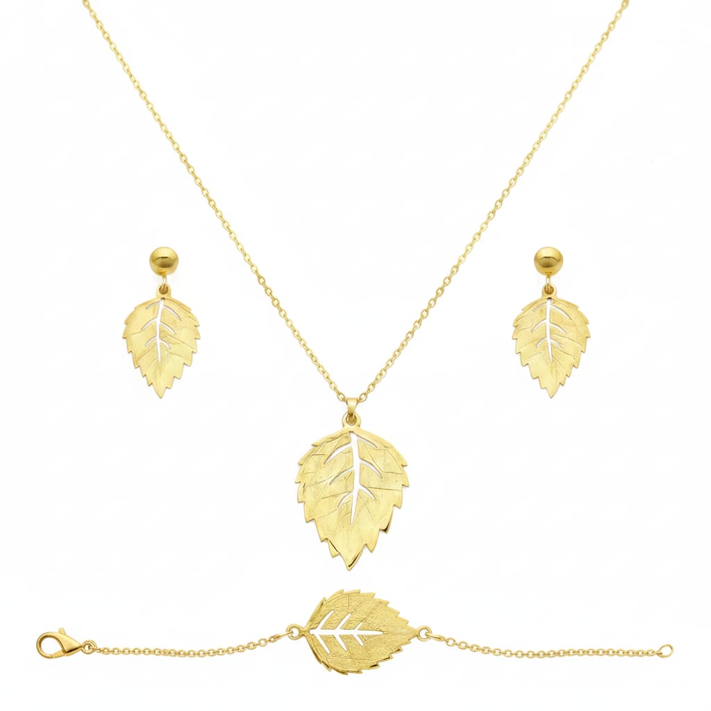 مجموعة مجوهرات من أوراق الذهب الحقيقي عيار 18 قيراط