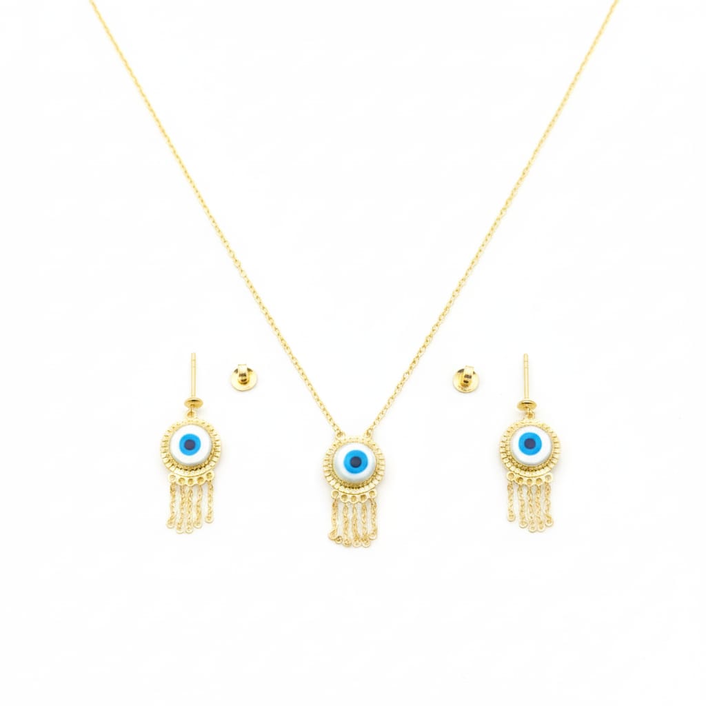 18K Real Gold Round Evil Eye Hanging Set