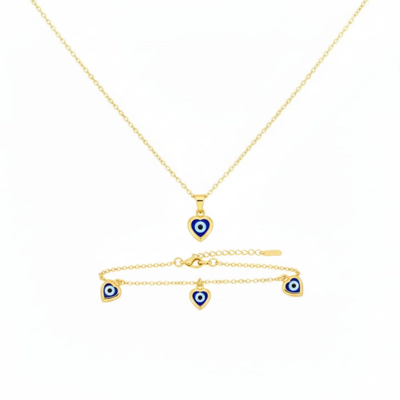 18K Real Gold Evil Eye Heart Design Necklace And Bracelet - Special Deals - Embellish Gold