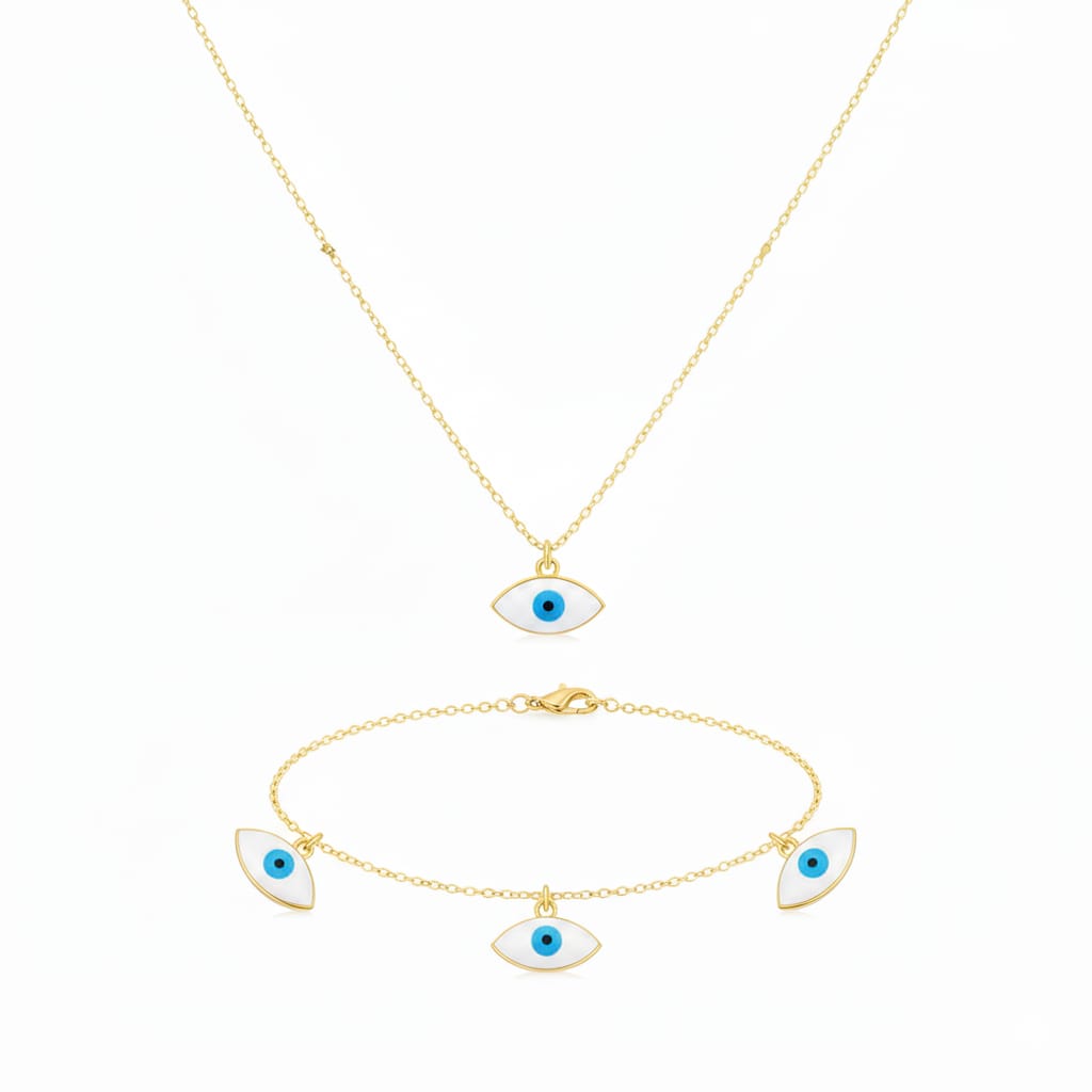 18K Real Gold Eye Shape Evil Eye Set