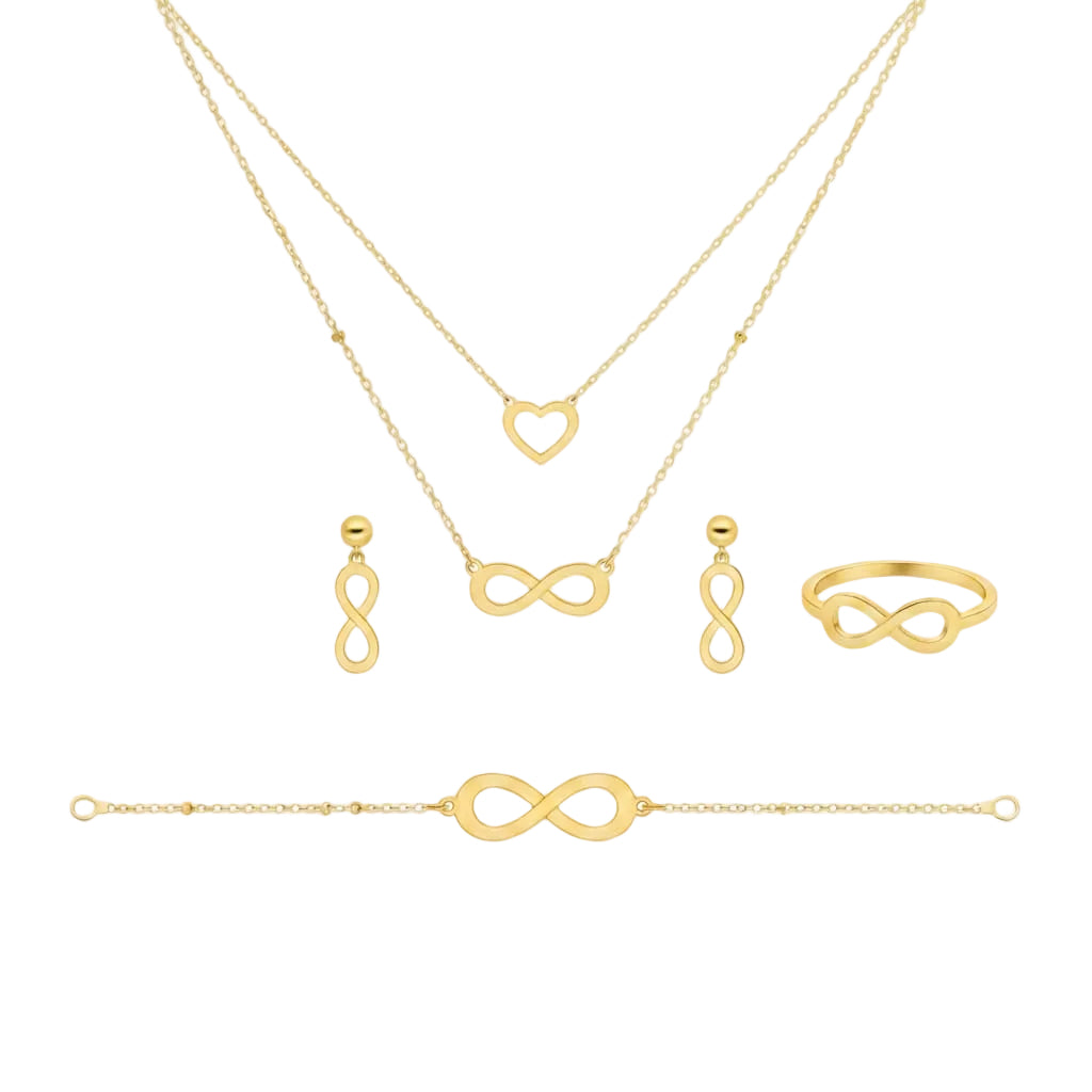 18K Real Gold Infinity With Heart Necklace Bracelet And Earring