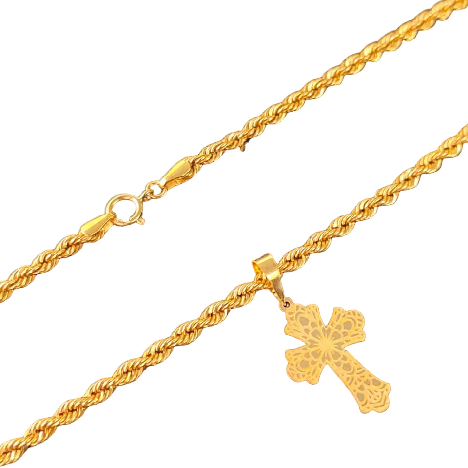 18k Gold Cross Inspired Design Necklace 1 - 18k Gold Necklace - Embellish Gold Jewelry & Diamond
