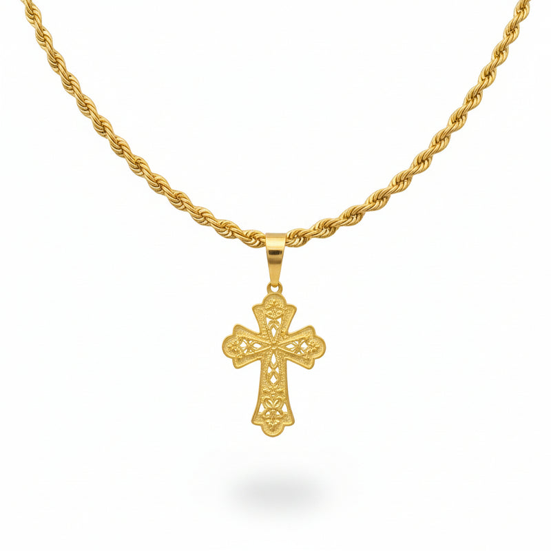 18k Gold Cross Inspired Design Necklace 1 - 18k Gold Necklace - Embellish Gold Jewelry & Diamond