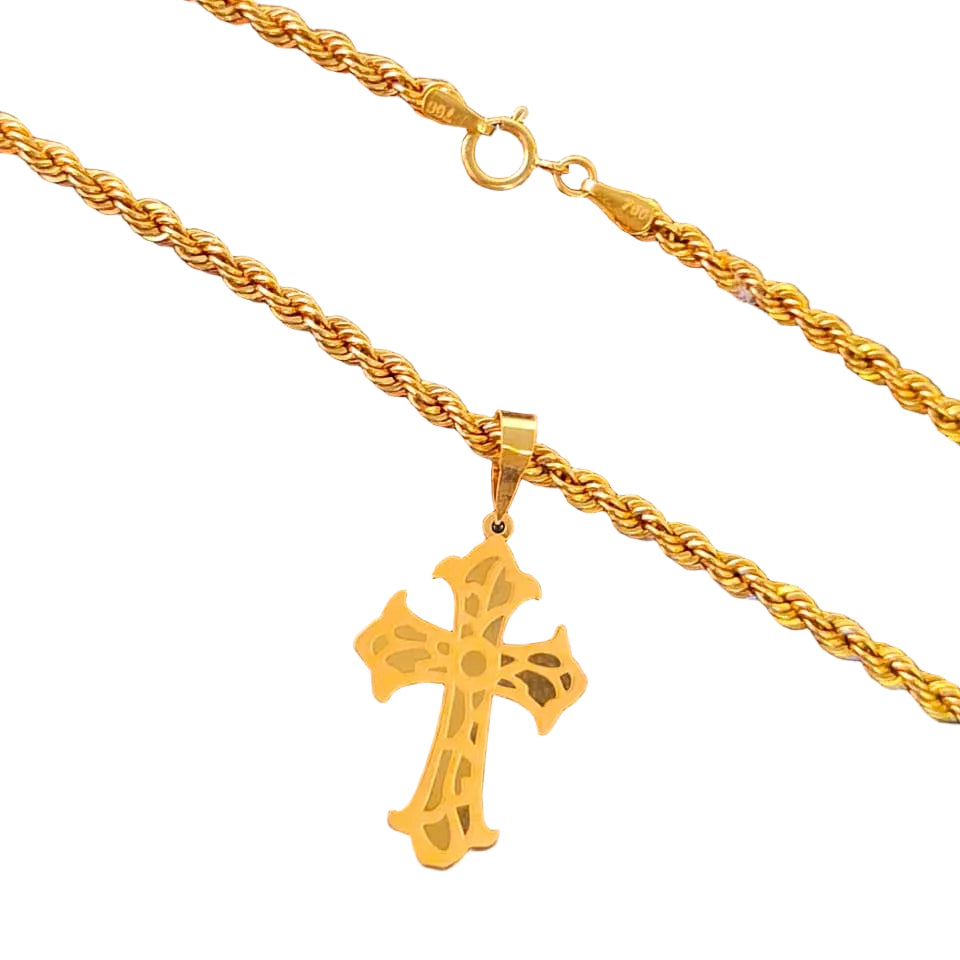 18k Gold Cross Inspired Design Necklace - 18k Gold Necklace - Embellish Gold Jewelry & Diamond