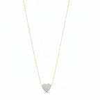 Necklace with a heart-shaped pearl pendant on a mannequin bust against a white background