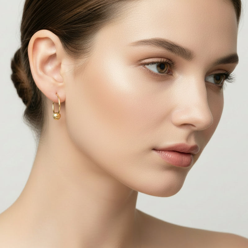 18k Gold Ball Loop Earrings - 18k Gold Earrings - Embellish Gold Jewelry & Diamond