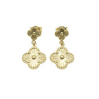 Gold floral earrings on a light gray background with weight and code information.