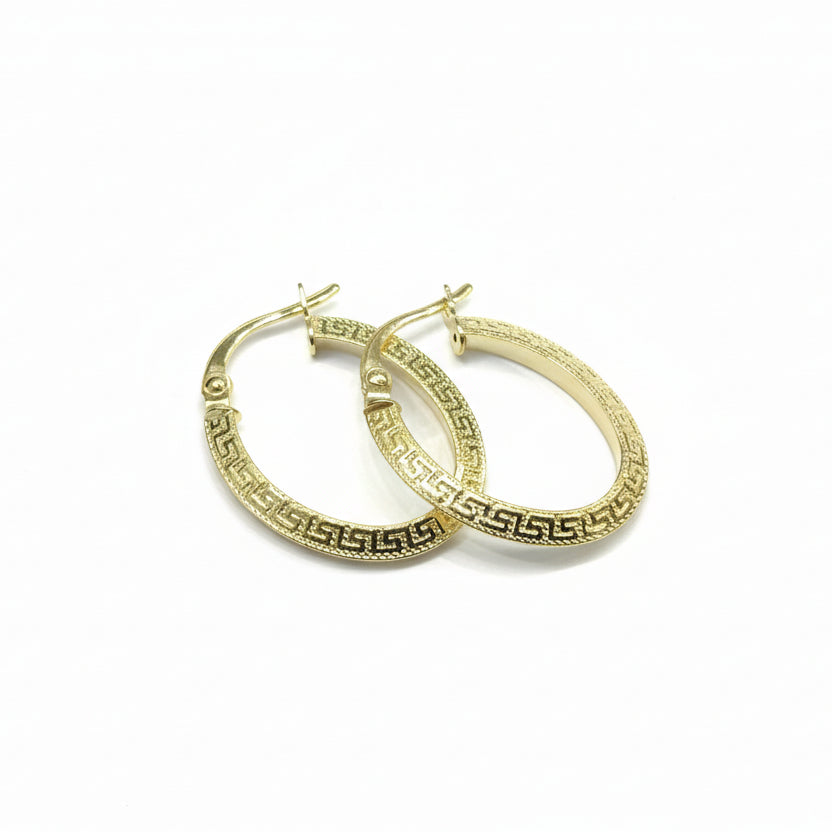18k Gold Oval Maze Loop Earrings