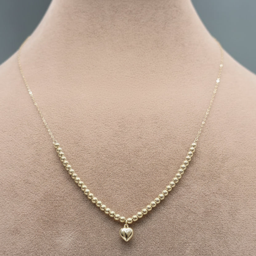 18k Gold Heart with Balls Necklace