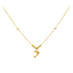 Gold necklace with a pendant on a mannequin neck, labeled with weight and code.
