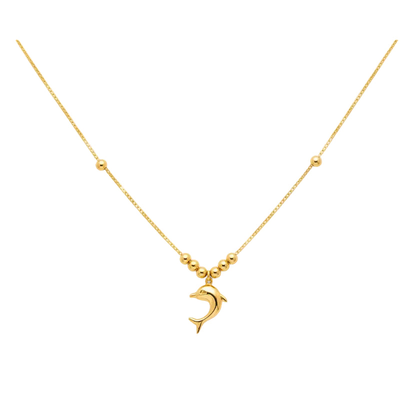 18k Gold Dolphin with Ball Necklace - 18k Gold Necklace - Embellish Gold Jewelry & Diamond