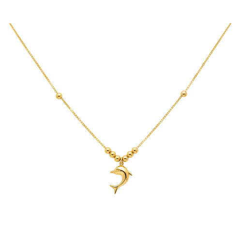 Gold necklace with a pendant on a mannequin neck, labeled with weight and code.