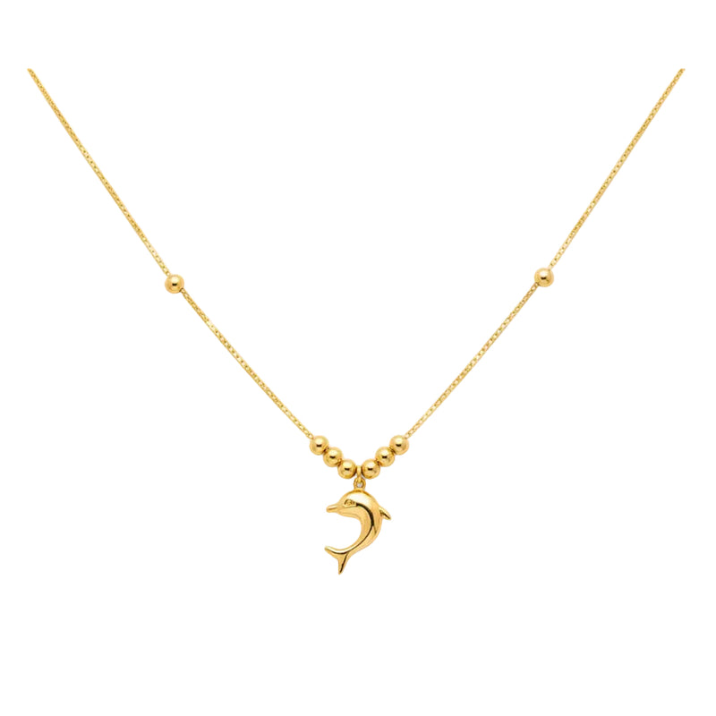 18k Gold Dolphin with Ball Necklace - 18k Gold Necklace - Embellish Gold Jewelry & Diamond