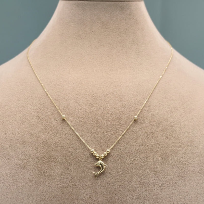 18k Gold Dolphin with Ball Necklace - 18k Gold Necklace - Embellish Gold Jewelry & Diamond