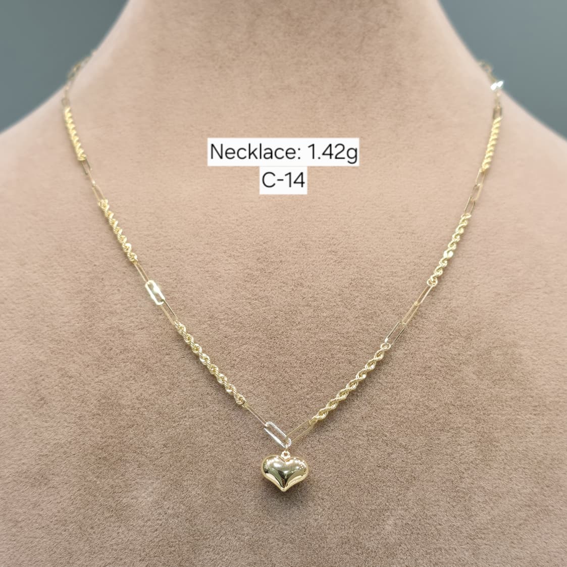 18k Gold Bubble Heart with Rope Clip Necklace