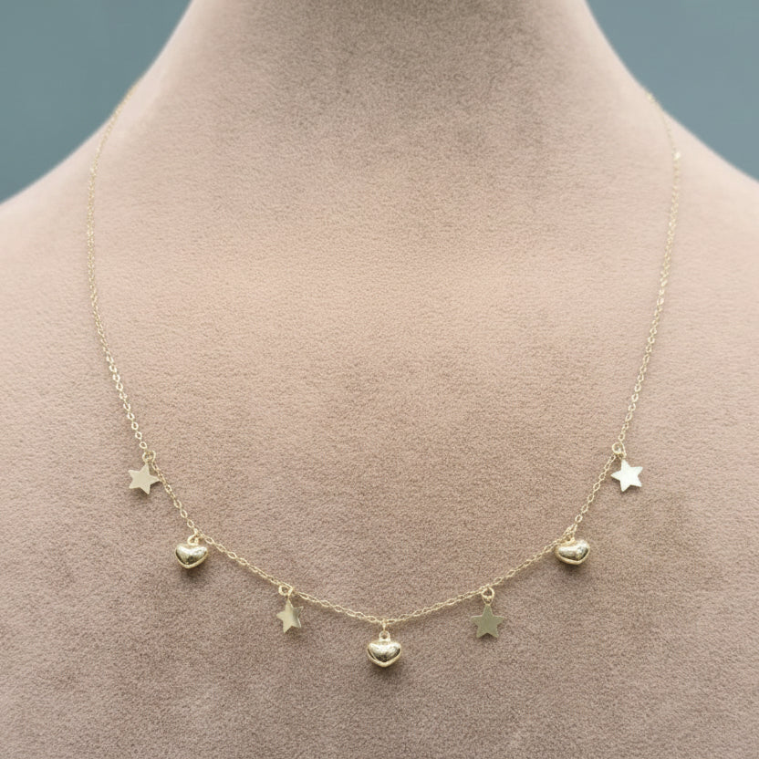 18k Gold Star and Heart Necklace - 18k Gold Necklace - Embellish Gold Jewelry & Diamond