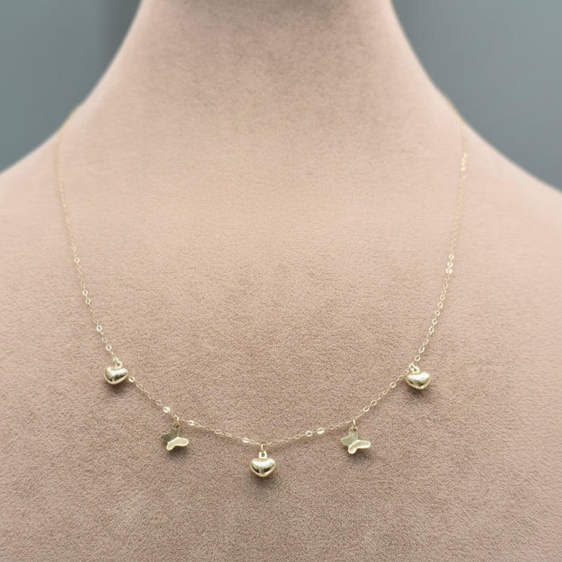 18k Gold Heart with Butterfly Necklace - 18k Gold Necklace - Embellish Gold Jewelry & Diamond