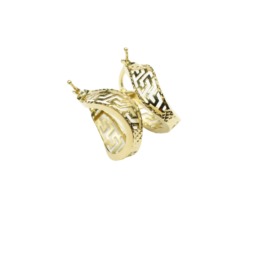 18k Gold Maze Curve Loop Earrings - 18k Gold Earrings - Embellish Gold Jewelry & Diamond