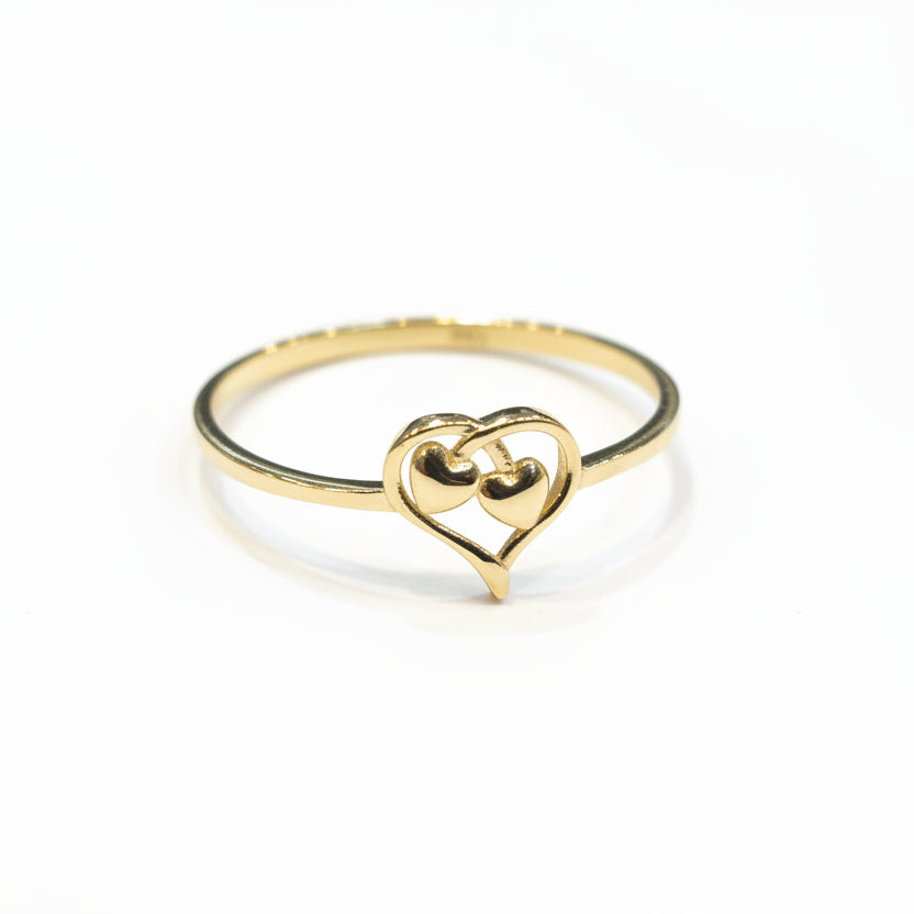 Gold heart-shaped ring on a gray background with weight label '0.99g' and code 'C-77'.