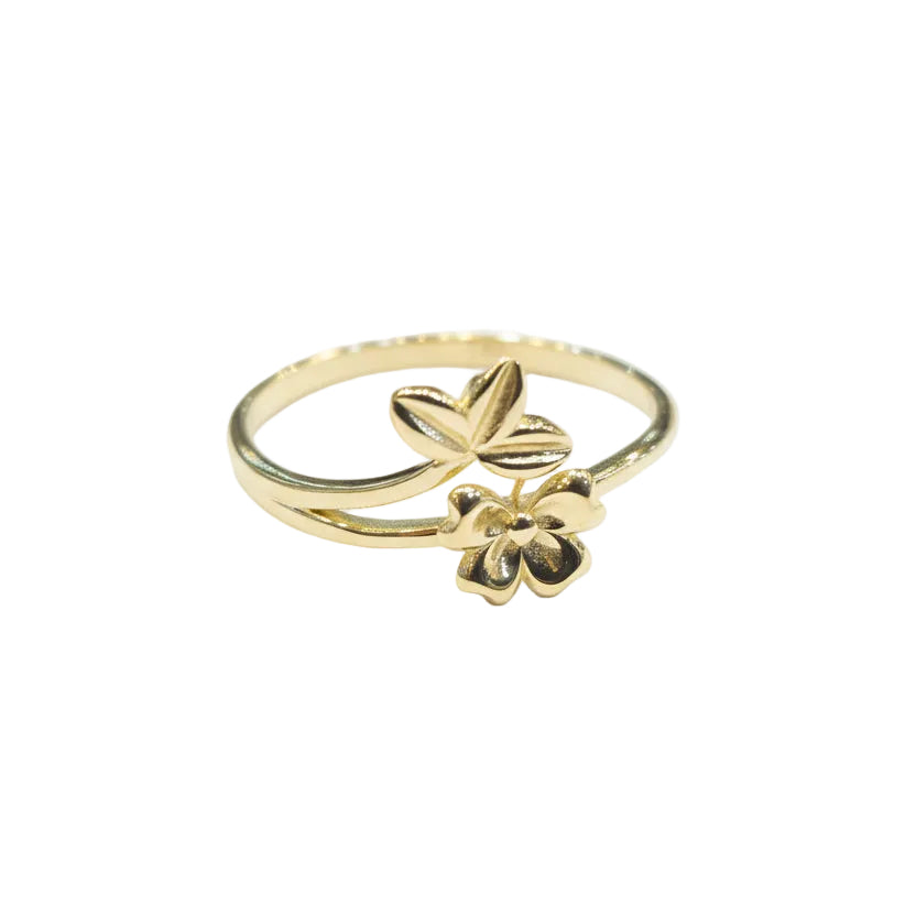 18k Gold Ribbon with 3 Petal Ring - 18k Gold Ring - Embellish Gold Jewelry & Diamond