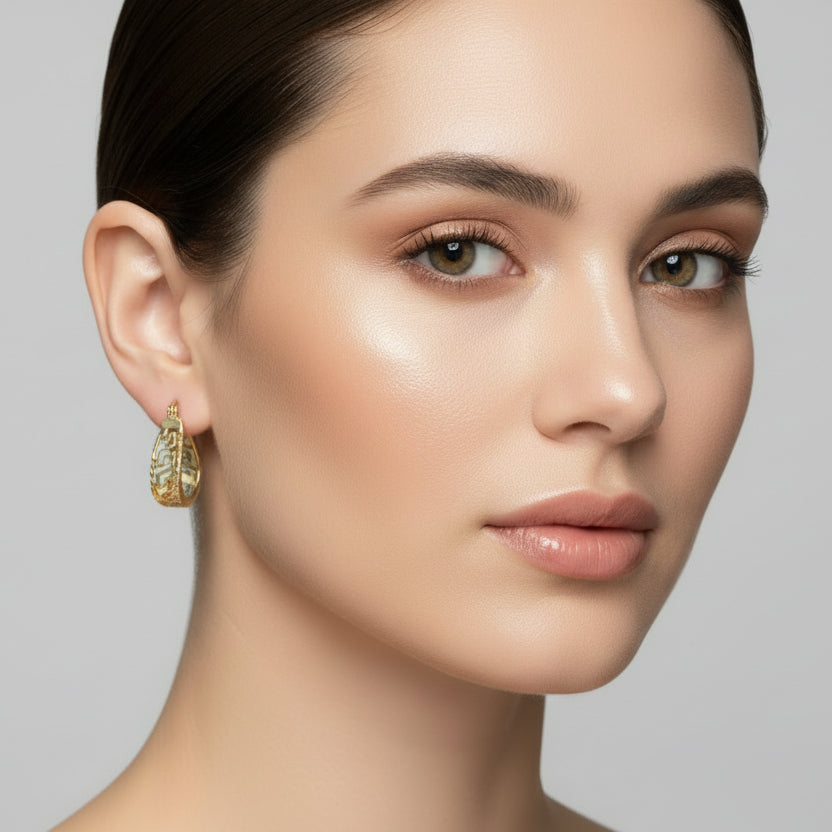 18k Gold Maze Drop Loop Earrings - 18k Gold Earrings - Embellish Gold Jewelry & Diamond