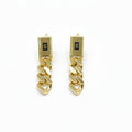 Gold chain earrings and pendant on a gray background with weight information.