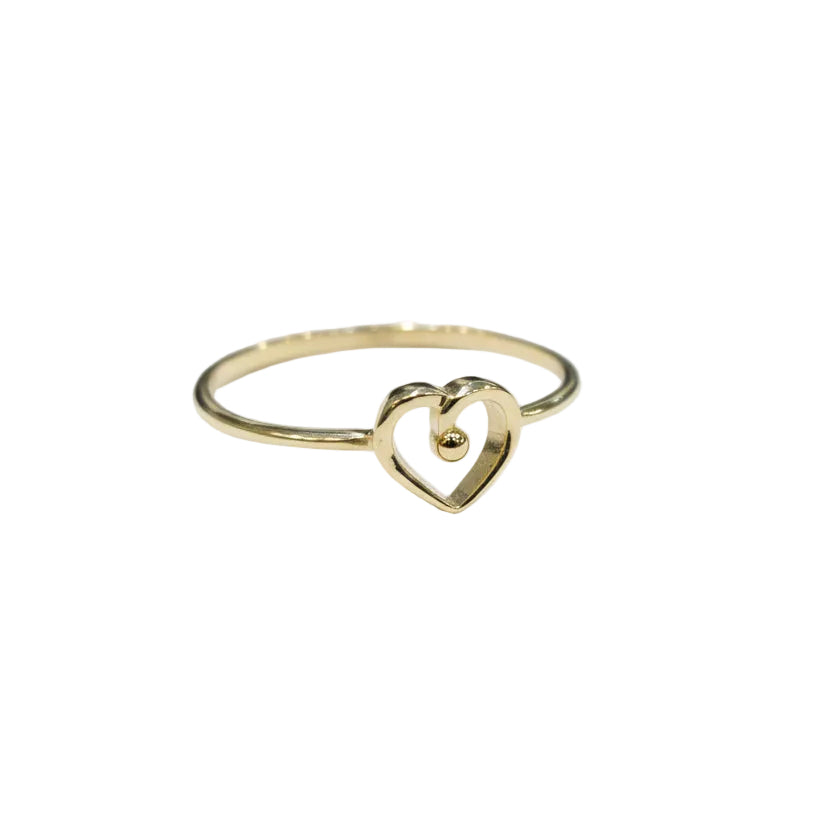 Gold heart-shaped ring on a gray background with weight and code information.
