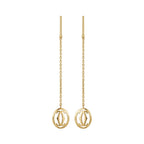 Gold earrings with chain designs on a white background