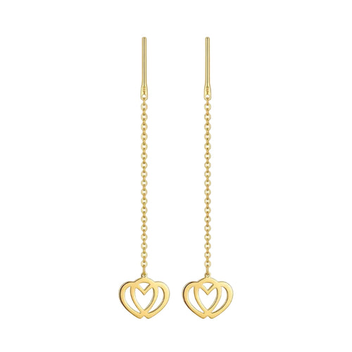 Gold heart-shaped earrings on a white background