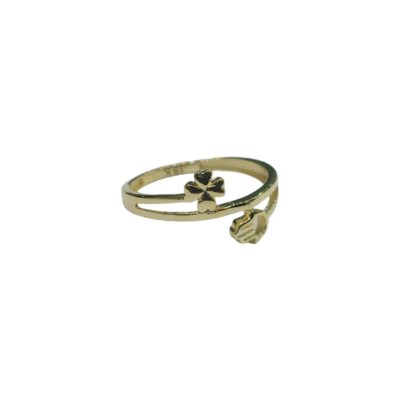 18k Gold Clover Hamsa Ring