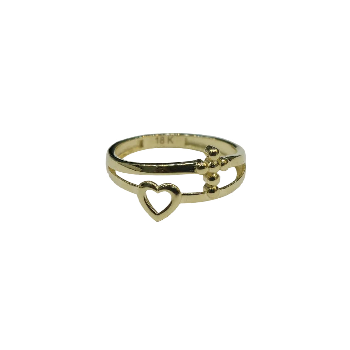18k Gold Cross Over Heart Ring