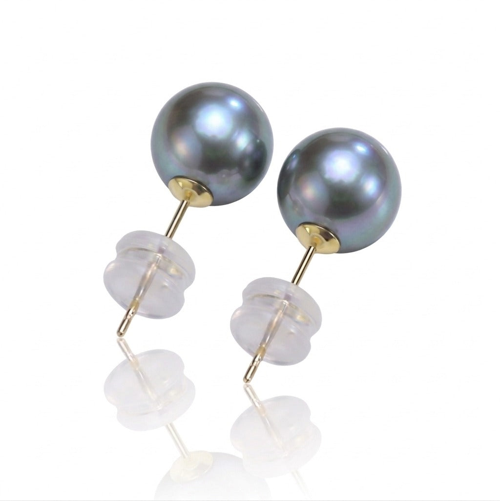 18k Gold Real Pearl Earrings Grey