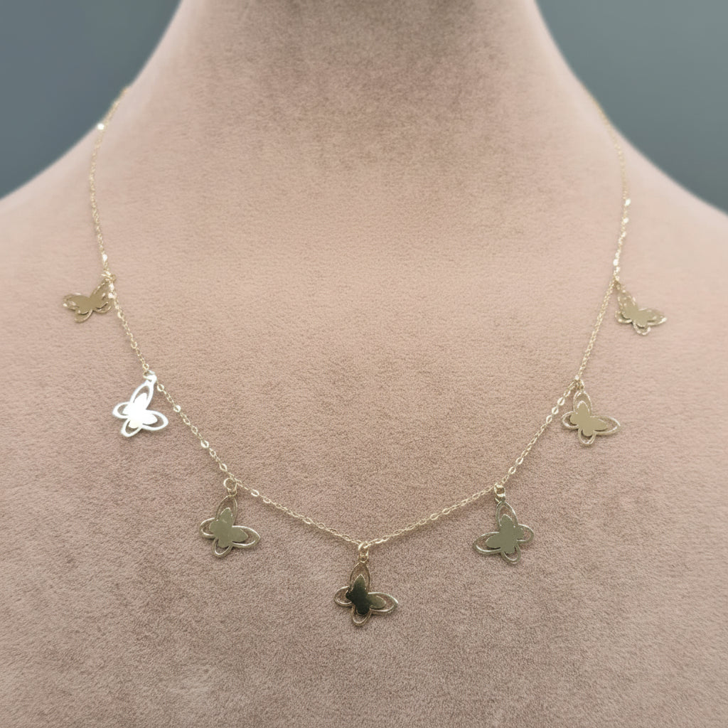 18k Gold 7 Solid Butterfly Necklace - 18k Gold Necklace - Embellish Gold Jewelry & Diamond