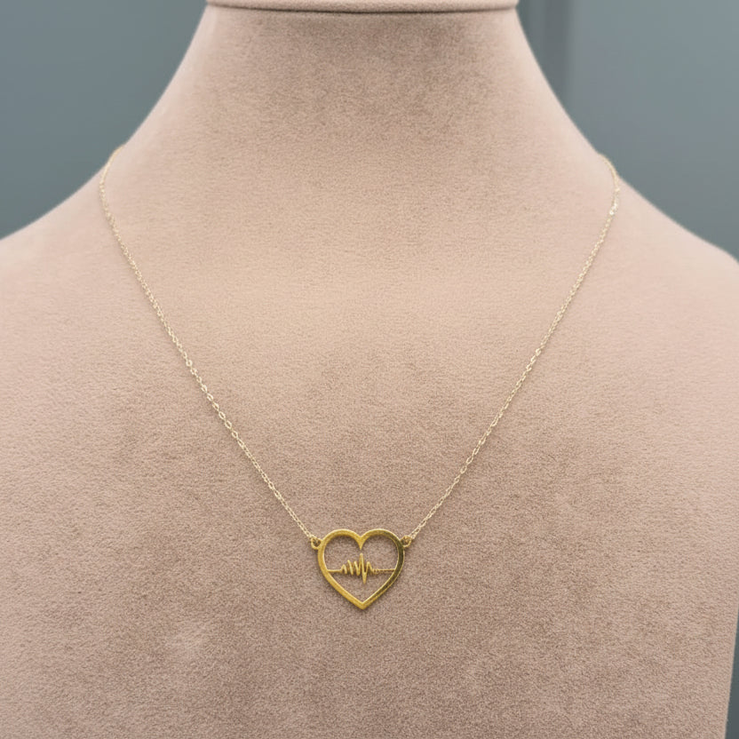 18k Gold Heart with Beat Necklace - 18k Gold Necklace - Embellish Gold Jewelry & Diamond