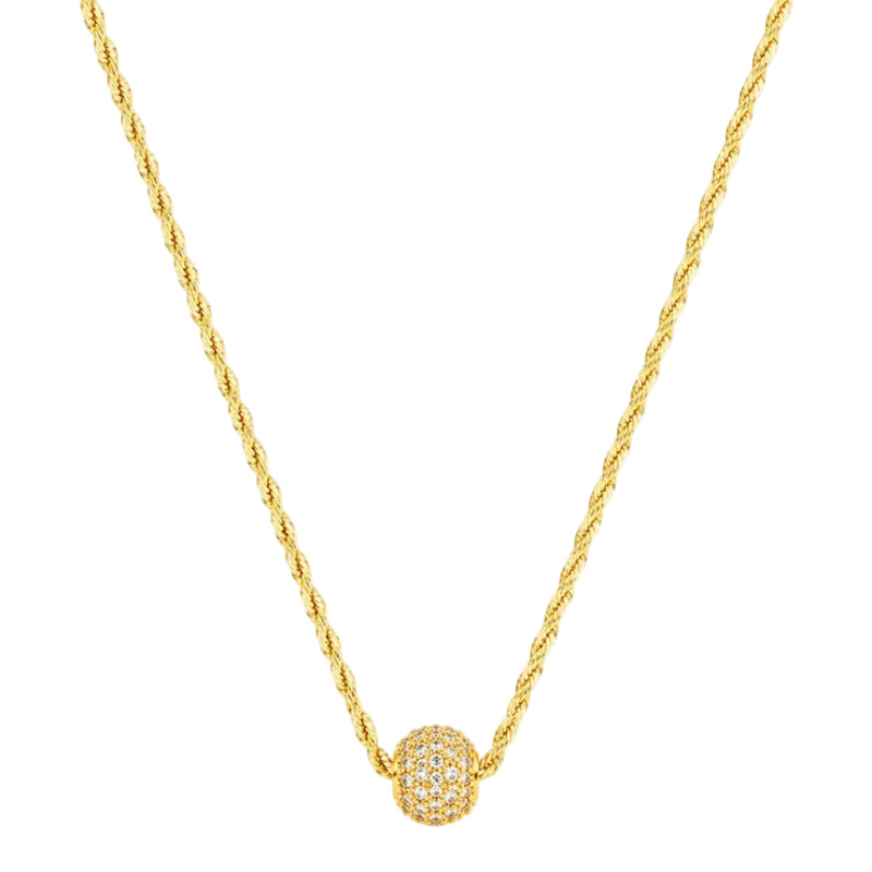 18k Gold Brass Ball with Rope Necklace - ad collection - Embellish Gold Jewelry & Diamond