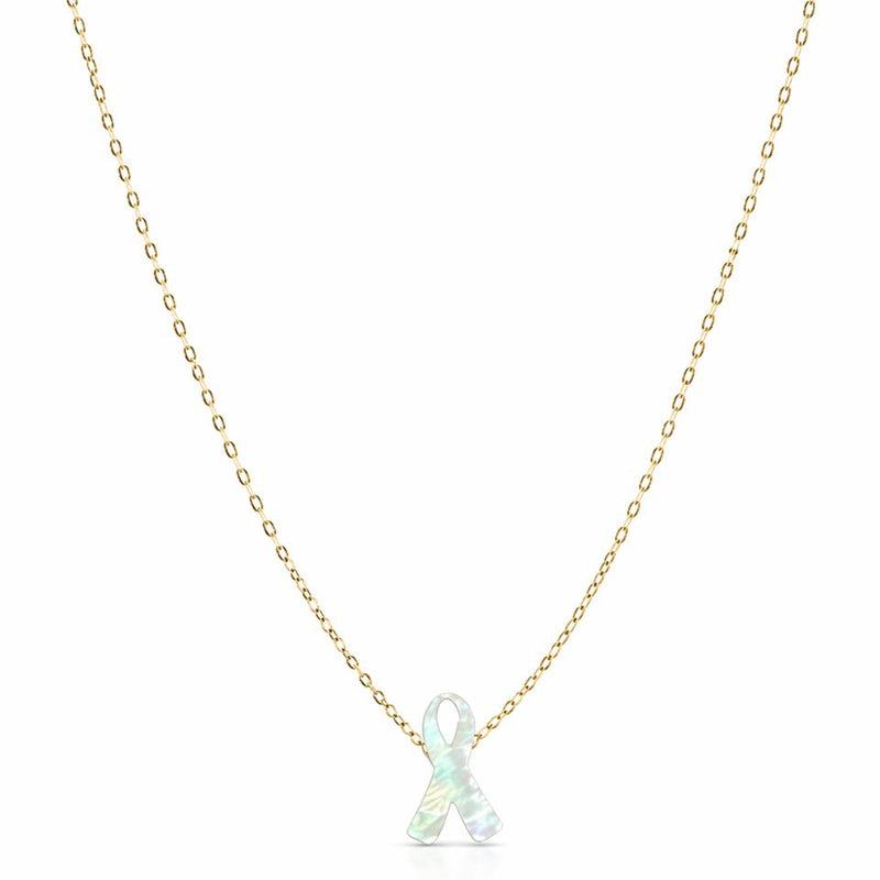 18k Gold Mother of Pearl Ribbon Necklace - 18k Gold Necklace - Embellish Gold Jewelry & Diamond