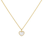 Gold necklace with a heart-shaped pendant on a white background