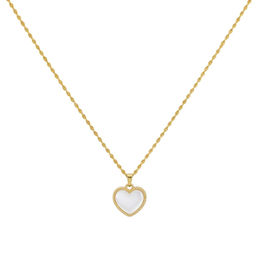 18k Gold Mother of Pearl Heart Necklace - 18k Gold Necklace - Embellish Gold Jewelry & Diamond