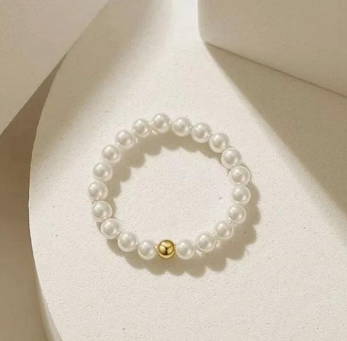 18k Ball with Pearl Elastic Ring