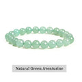 Green aventurine beaded bracelet on a white background with 'Natural Green Aventurine' text.