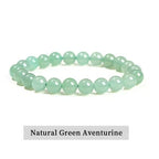 Green aventurine beaded bracelet on a white background with 'Natural Green Aventurine' text.