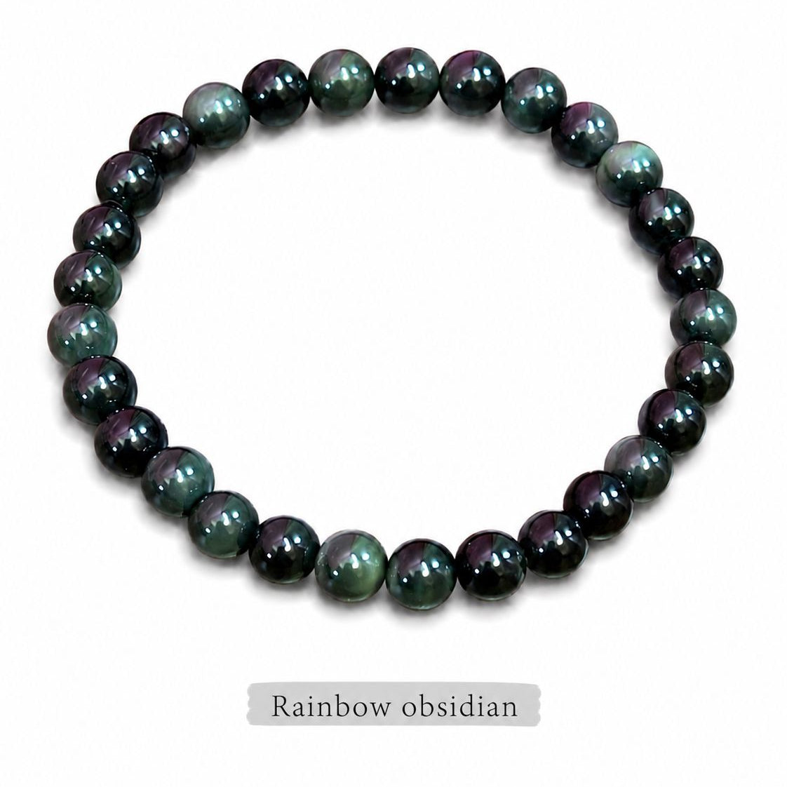 Rainbow obsidian beaded bracelet on a white background