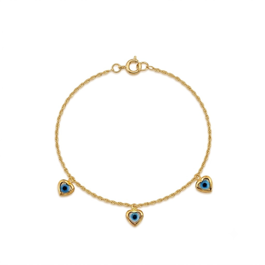 18K Real Gold Rope Chain Evil Eye Bracelet