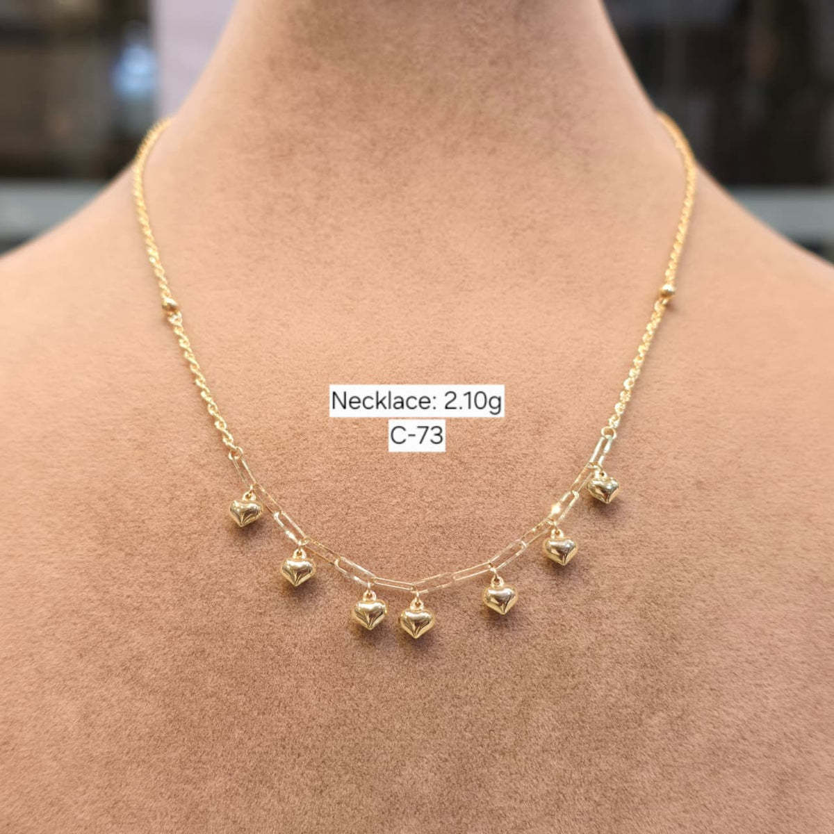 18k Gold 7 Heart Hanging Necklace - 18k Gold Necklace - Embellish Gold Jewelry & Diamond