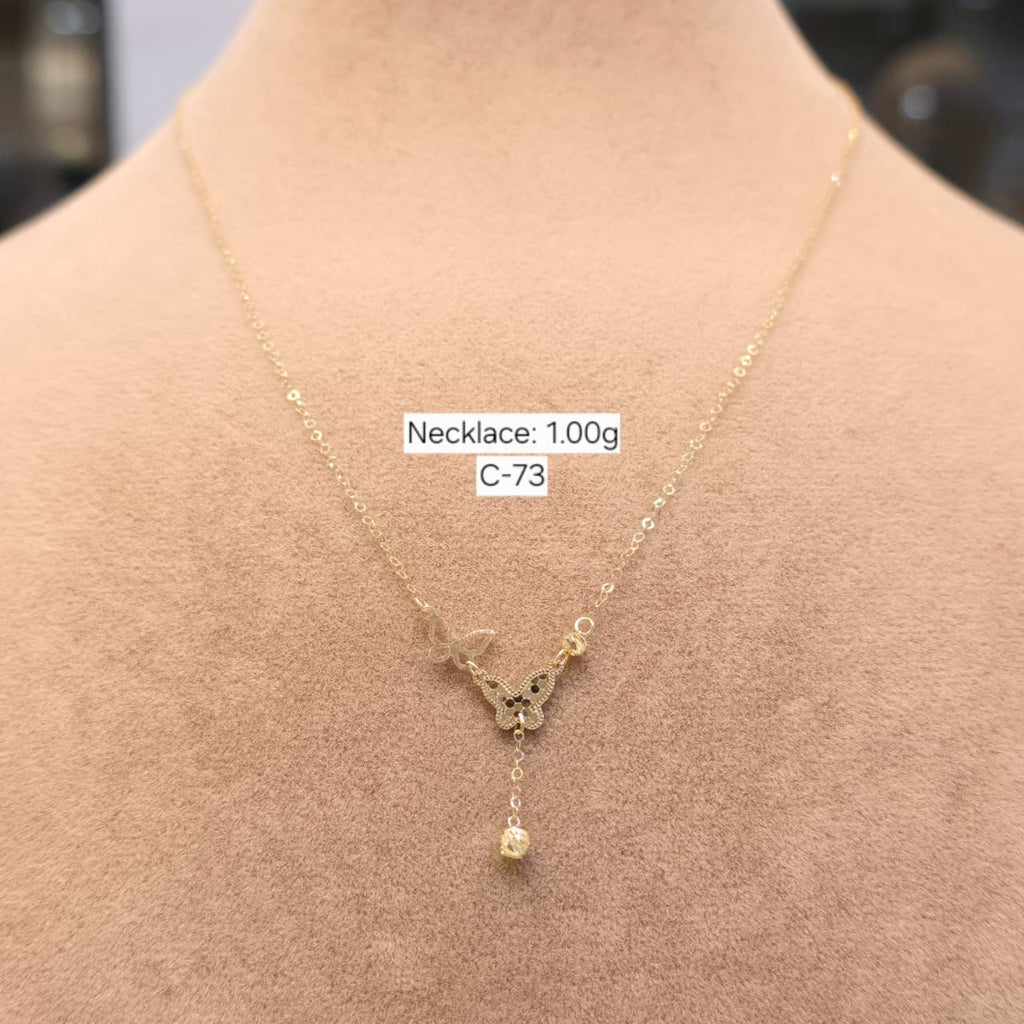 18k Gold Two Butterfly with Hanging Ball Necklace