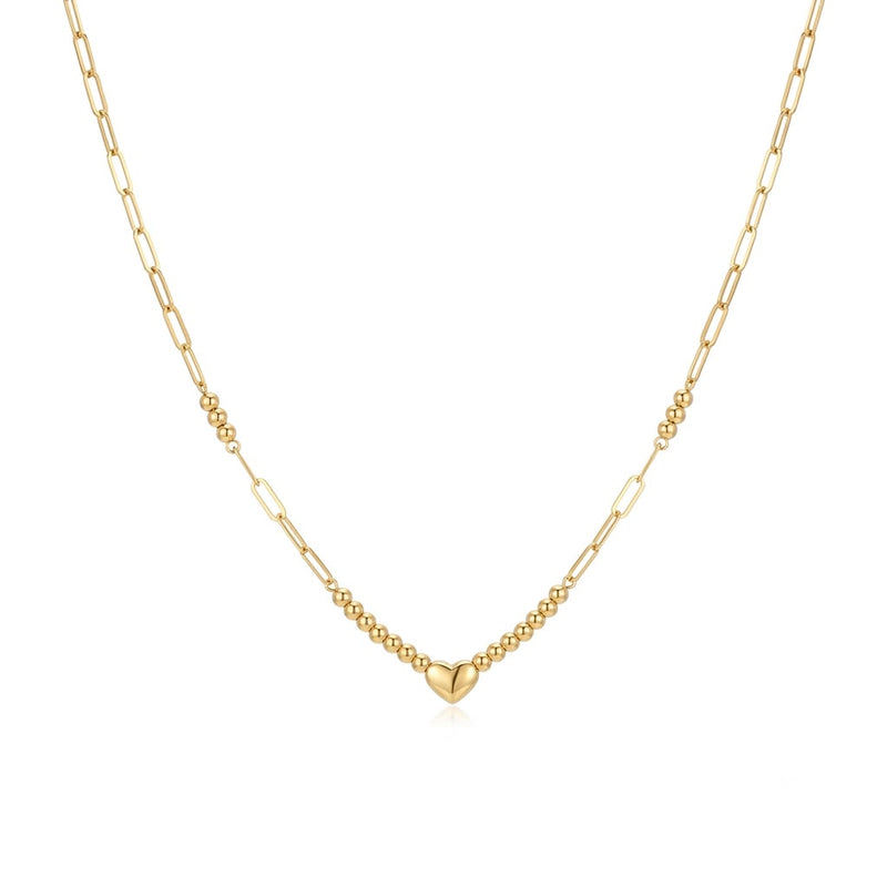18k Gold Heart with Balls & Paperclip Necklace - ad collection - Embellish Gold Jewelry & Diamond